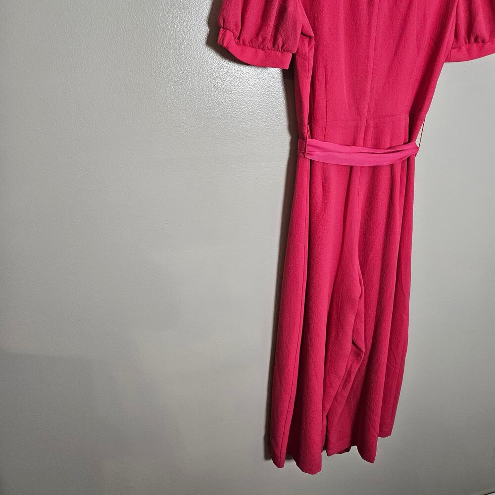 NWOT Eliza J Jumpsuit Hot Pink Faux Wrap Crop Wide Leg Sz 2 - Picture 11 of 16